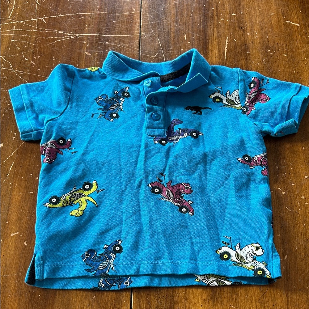 TILT Vibrant Polo with Dinosaur Car Print